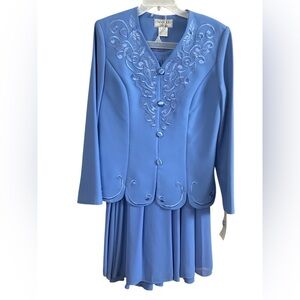 Che Studio by Kathy Che Blue Embroidered Jacket & Skirt Set Size 10